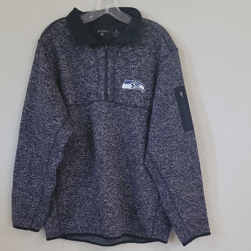 Antigua Men's Charcoal and Black Zip-Up Sweater